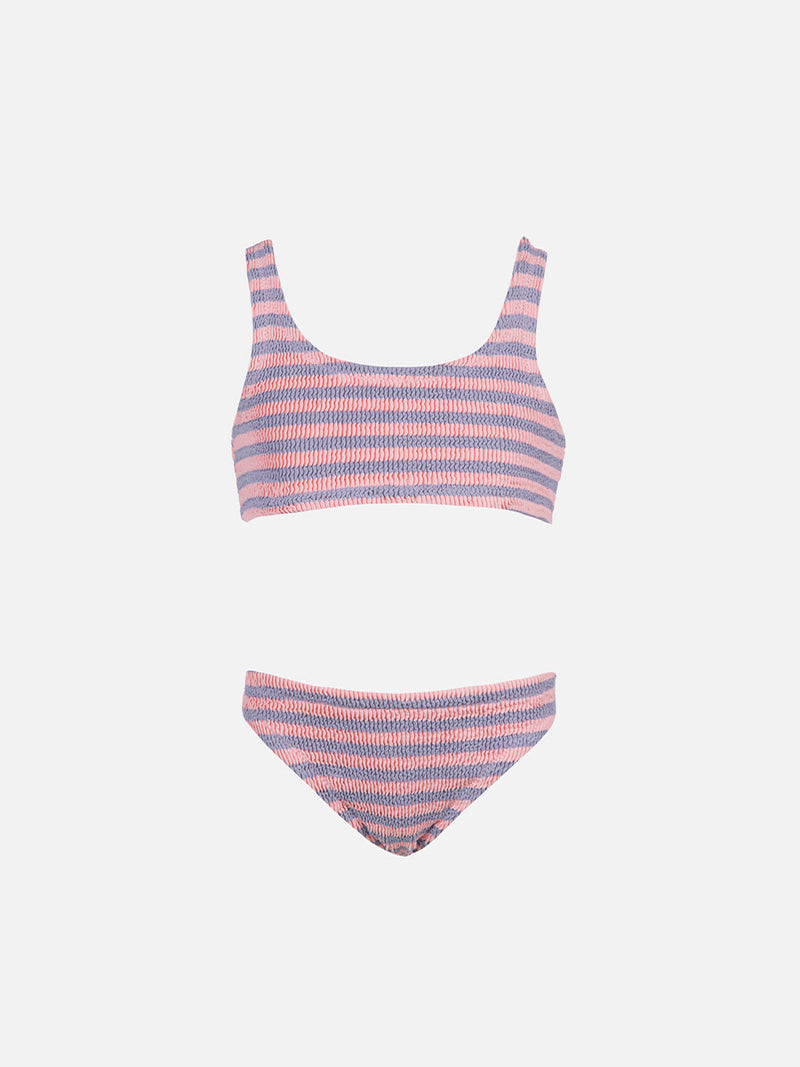 Girl pink and lilac striped classic crinkle bikini Baker