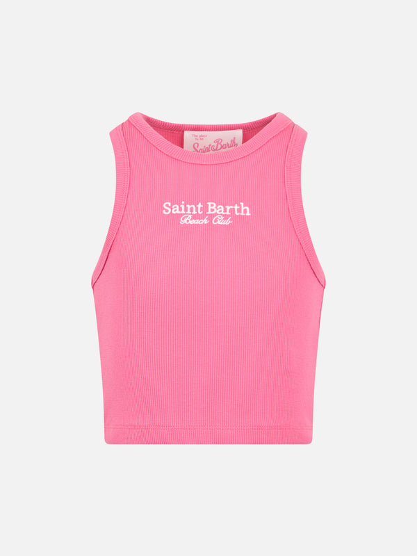 Girl fuchsia rib-knit cotton crop tank