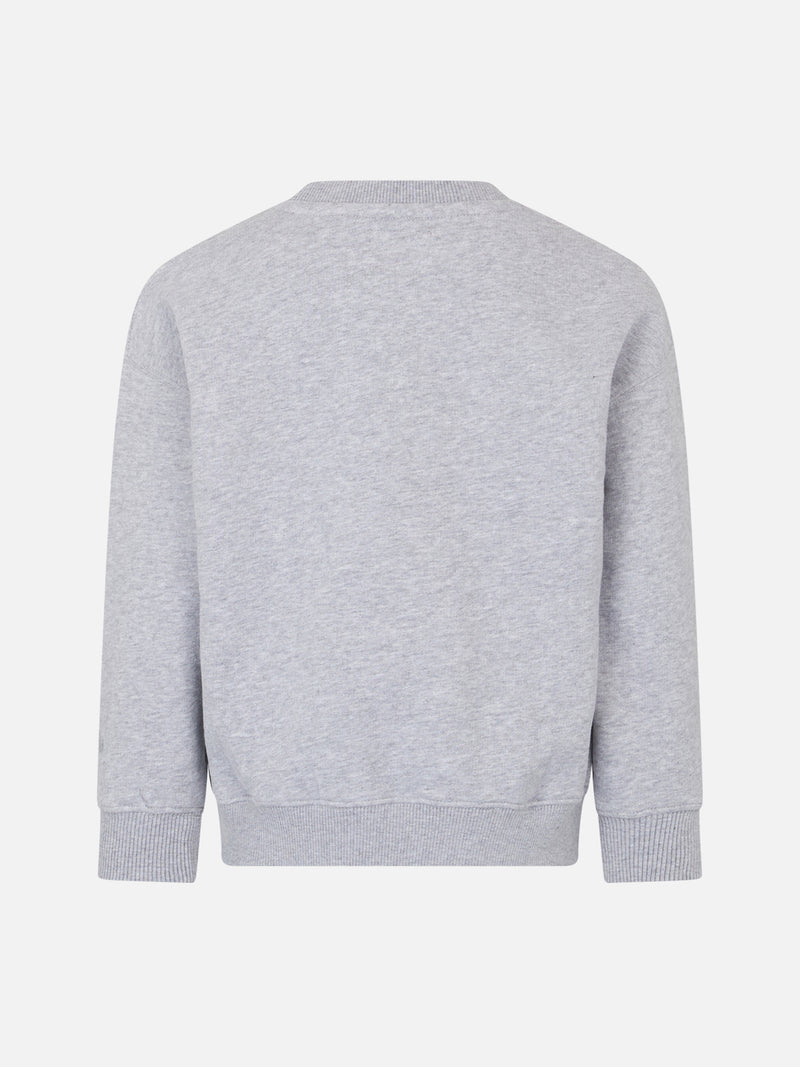 Weißes Mädchen-Sweatshirt mit Rundhalsausschnitt und Süßigkeiten-Aufnähern