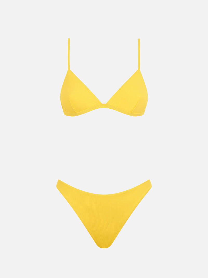 Woman yellow ribbed triangle bikini