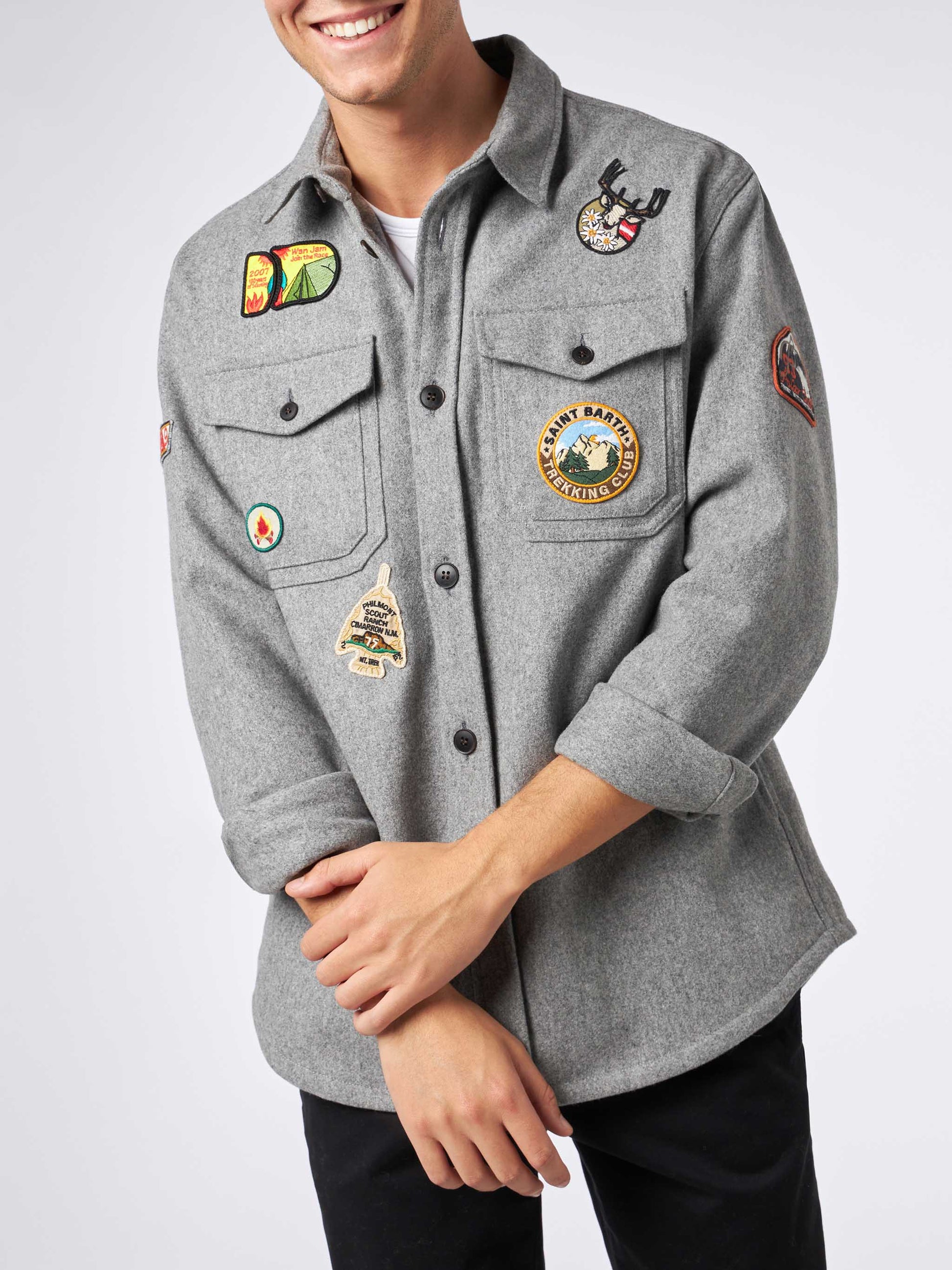 Man wooly grey overshirt with pockets and patches - MC2 Saint Barth