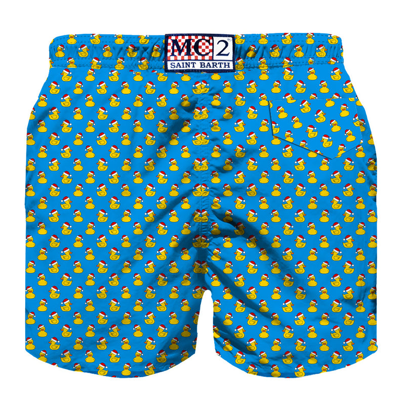 Boy light fabric swim shorts with Christmas ducks print