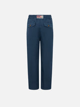 Boy navy blue linen Calais Jr pants with drawstring