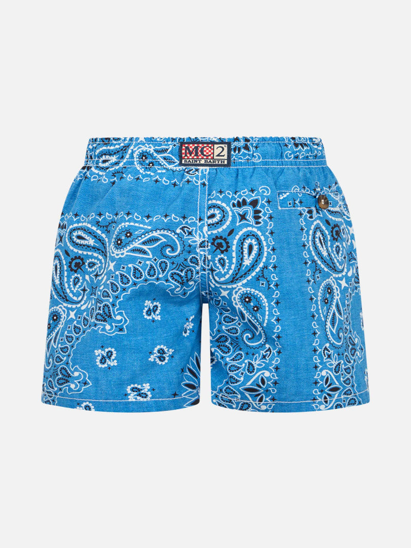 Boy mid-length swim-shorts Caprese Jr with denim bandanna print