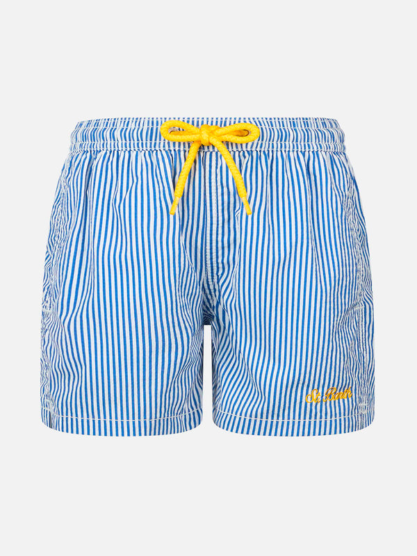 Boy seersucker striped mid-length swim shorts Patmos Jr