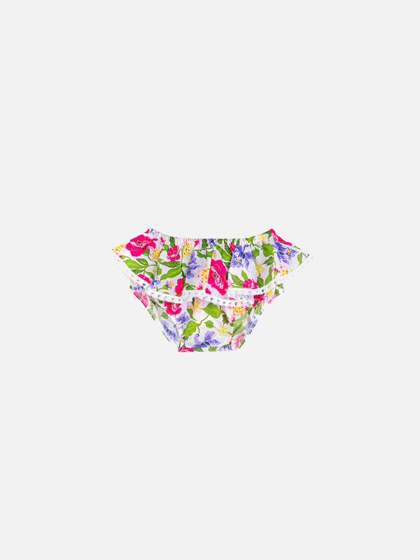 Rüschen-Badehose mit Enfant-Blumenprint und Schleifen