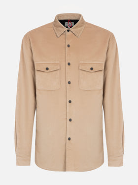 Overshirt da uomo in velluto a coste beige Chalet con ricamo St. Barth