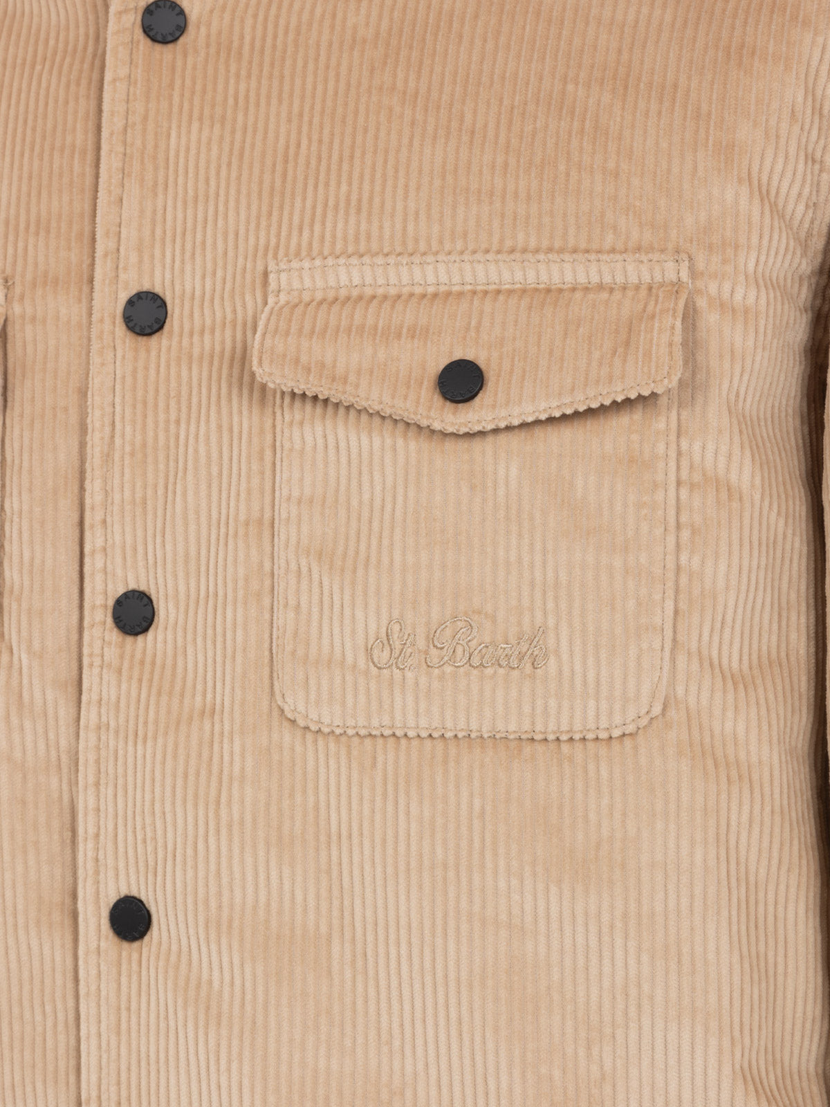 Overshirt da uomo in velluto a coste beige Chalet con ricamo St. Barth