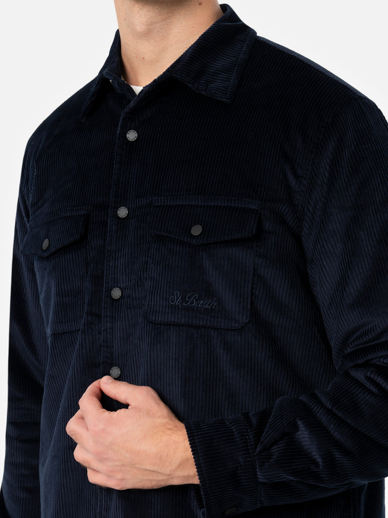 Man navy blue corduroy overshirt Chalet with St. Barth embroidery