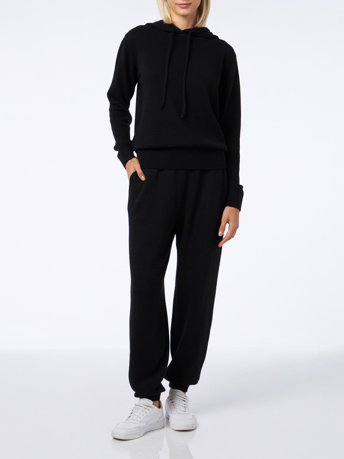 Woman knitted black jogger pants