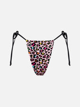 Woman string swim briefs with leopard print