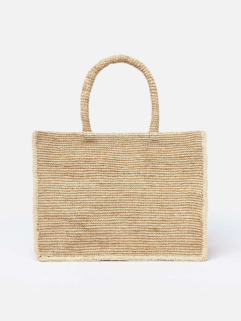 Naturbeige Colette Raffia-Handtasche mit Stickerei