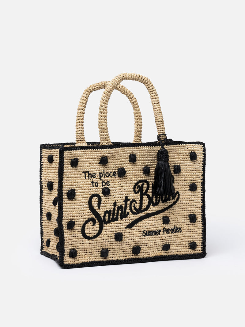 Naturbeige Colette Raffia-Handtasche mit Polka-Dot-Applikationen