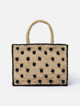 Borsa a mano Colette in rafia beige naturale con applicazioni a pois