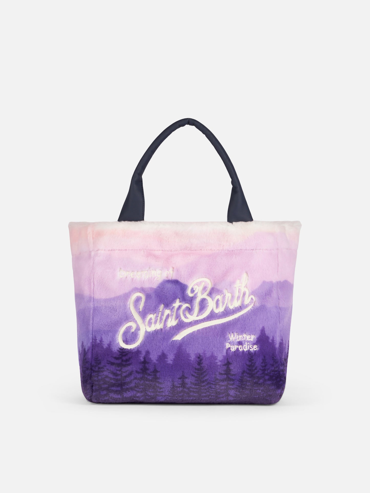 Furry soft Colette handbag with postcard jacquard