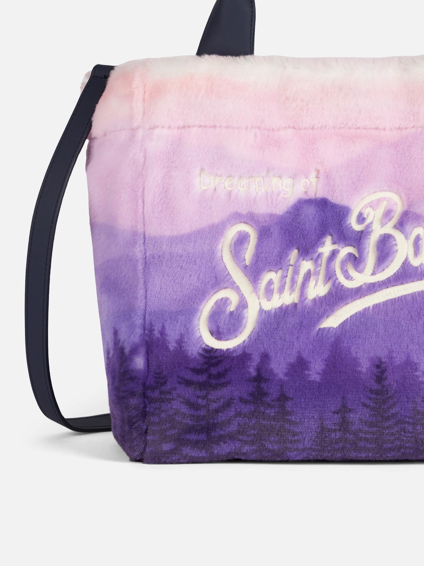 Furry soft Colette handbag with postcard jacquard