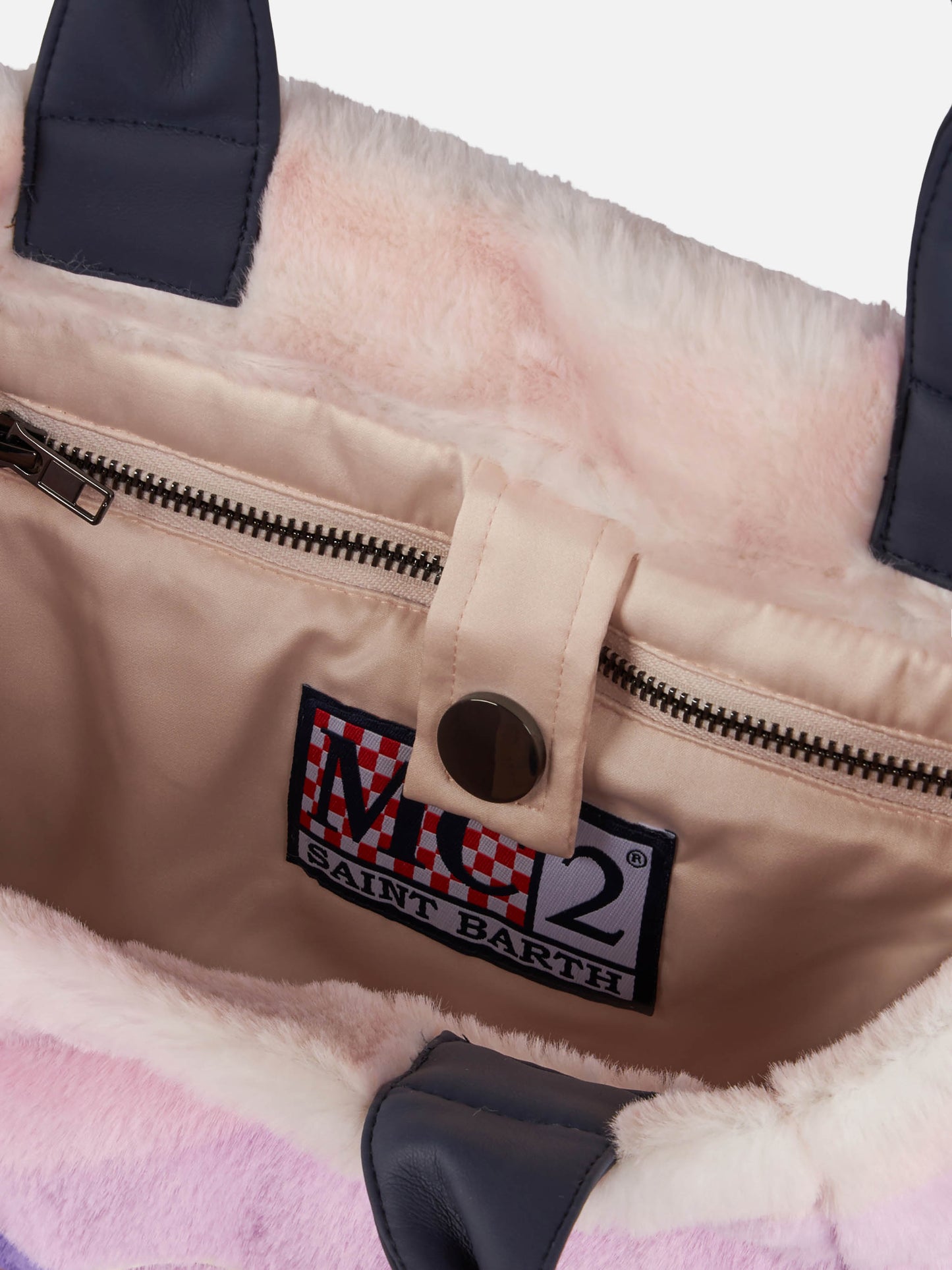 Furry soft Colette handbag with postcard jacquard