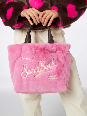 Pelzige, weiche Fuchsia-Handtasche von Colette mit Schultergurt
