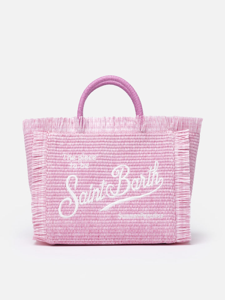 Borsa a mano Colette in paglia rosa con ricami