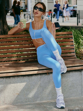 Hellblaue Sportleggings aus technischem Vega-Gewebe 