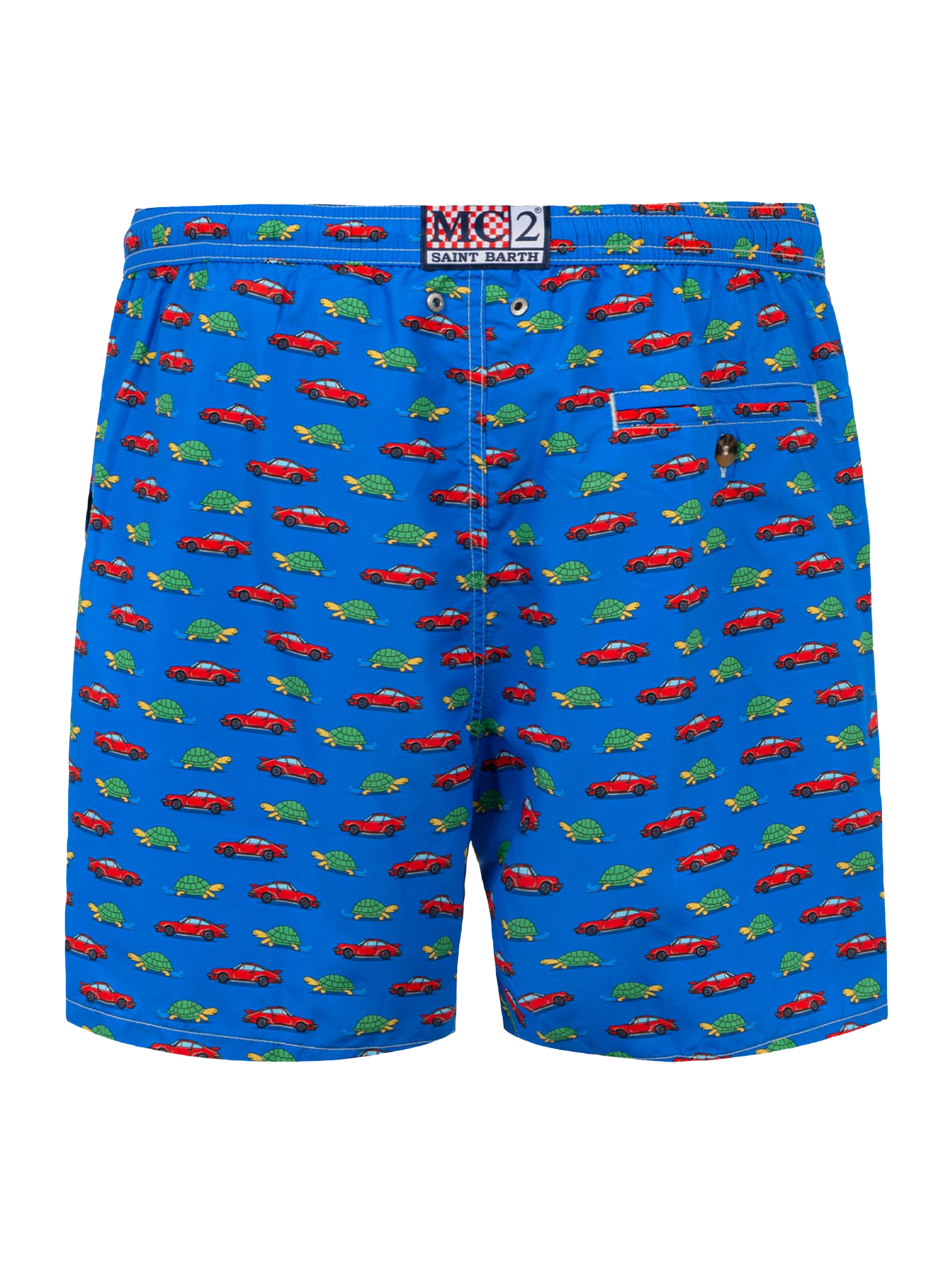 Herren-Badeshorts aus leichtem Stoff mit Schildkröten- und Autoaufdruck