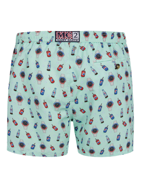 Man lightweight fabric swim-shorts Lighting Micro Fantasy with watches and drinks print