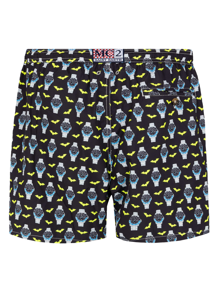 Badeshorts aus leichtem Stoff „Lighting“ mit Uhren-Print