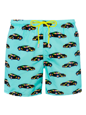 Man lightweight fabric swim-shorts Lighting with Lodola car print |MARCO LODOLA SPECIAL EDITION