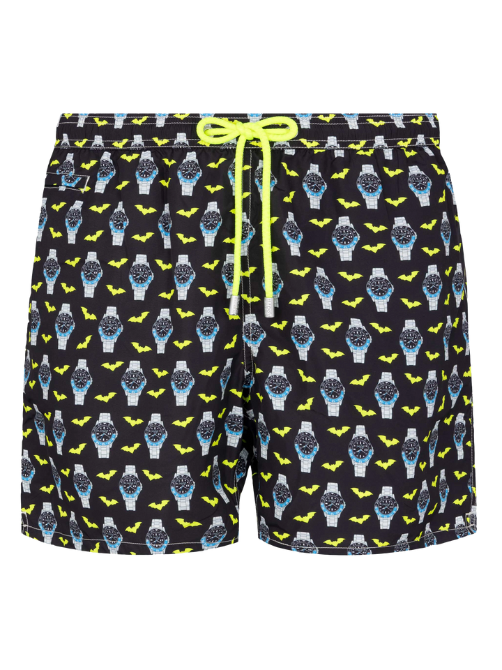 Badeshorts aus leichtem Stoff „Lighting“ mit Uhren-Print