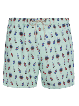 Man lightweight fabric swim-shorts Lighting Micro Fantasy with watches and drinks print