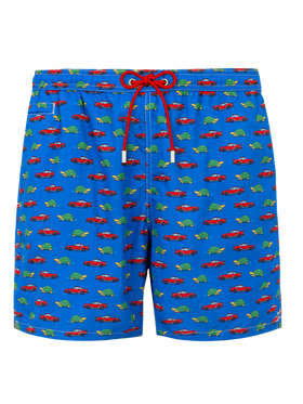 Herren-Badeshorts aus leichtem Stoff mit Schildkröten- und Autoaufdruck