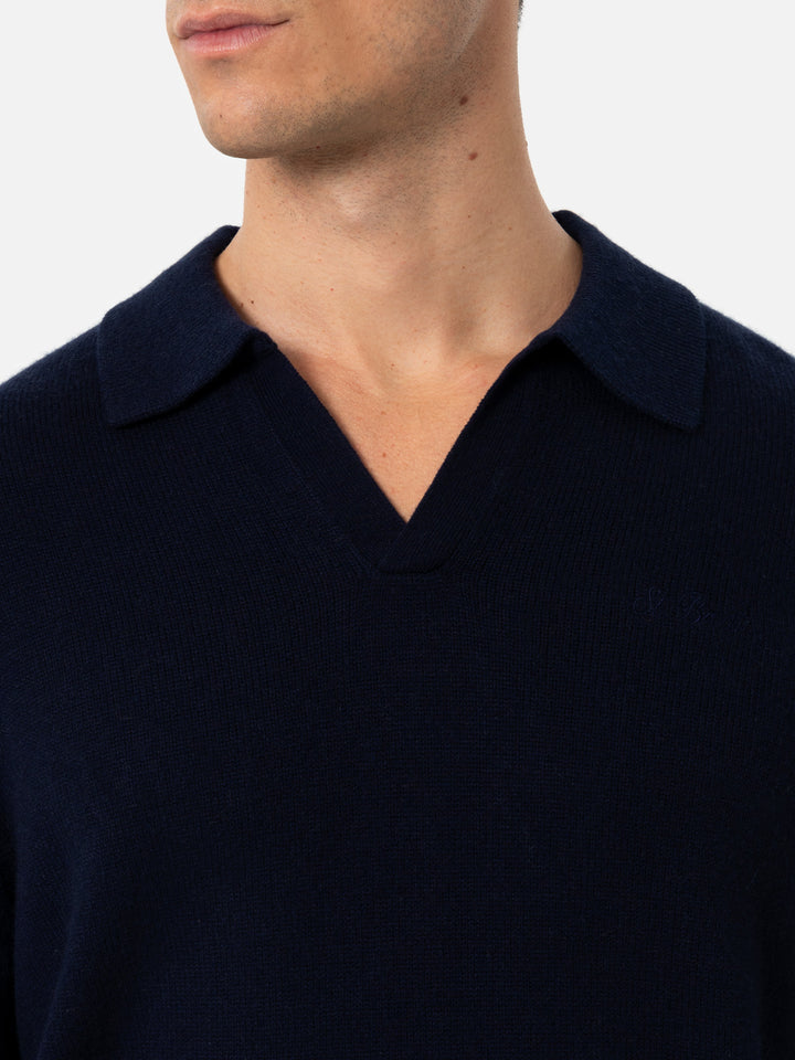 Marineblauer Pullover Covent aus Kaschmirmischung mit Polokragen für Herren