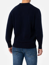 Man navy blue cashmere blend polo collar sweater Covent