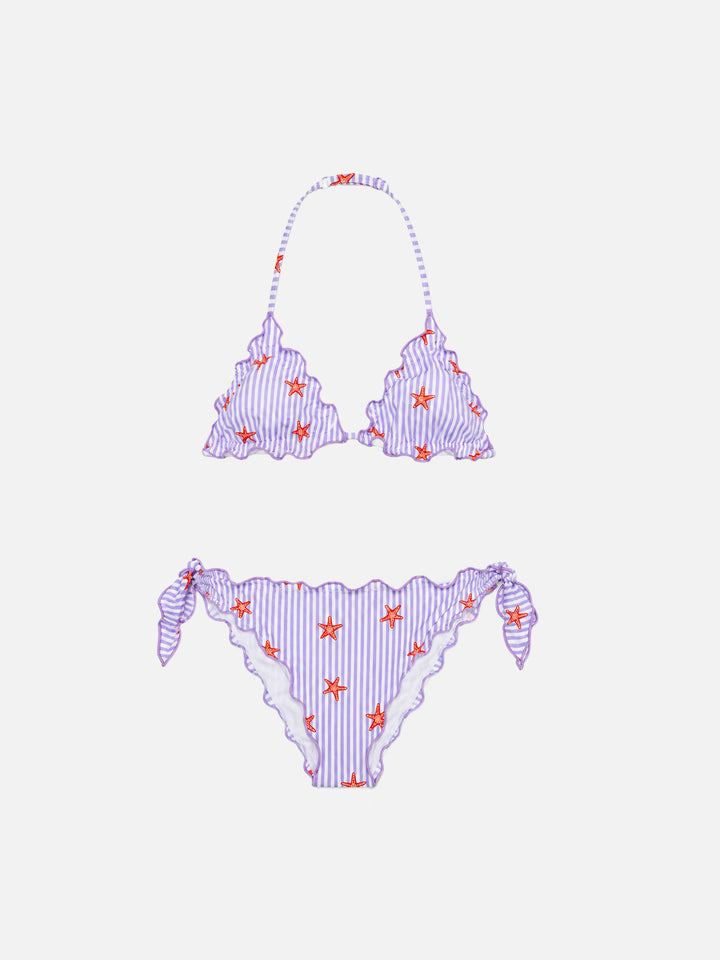 Bikini classico a triangolo da bambina Cris con stampa stelle marine