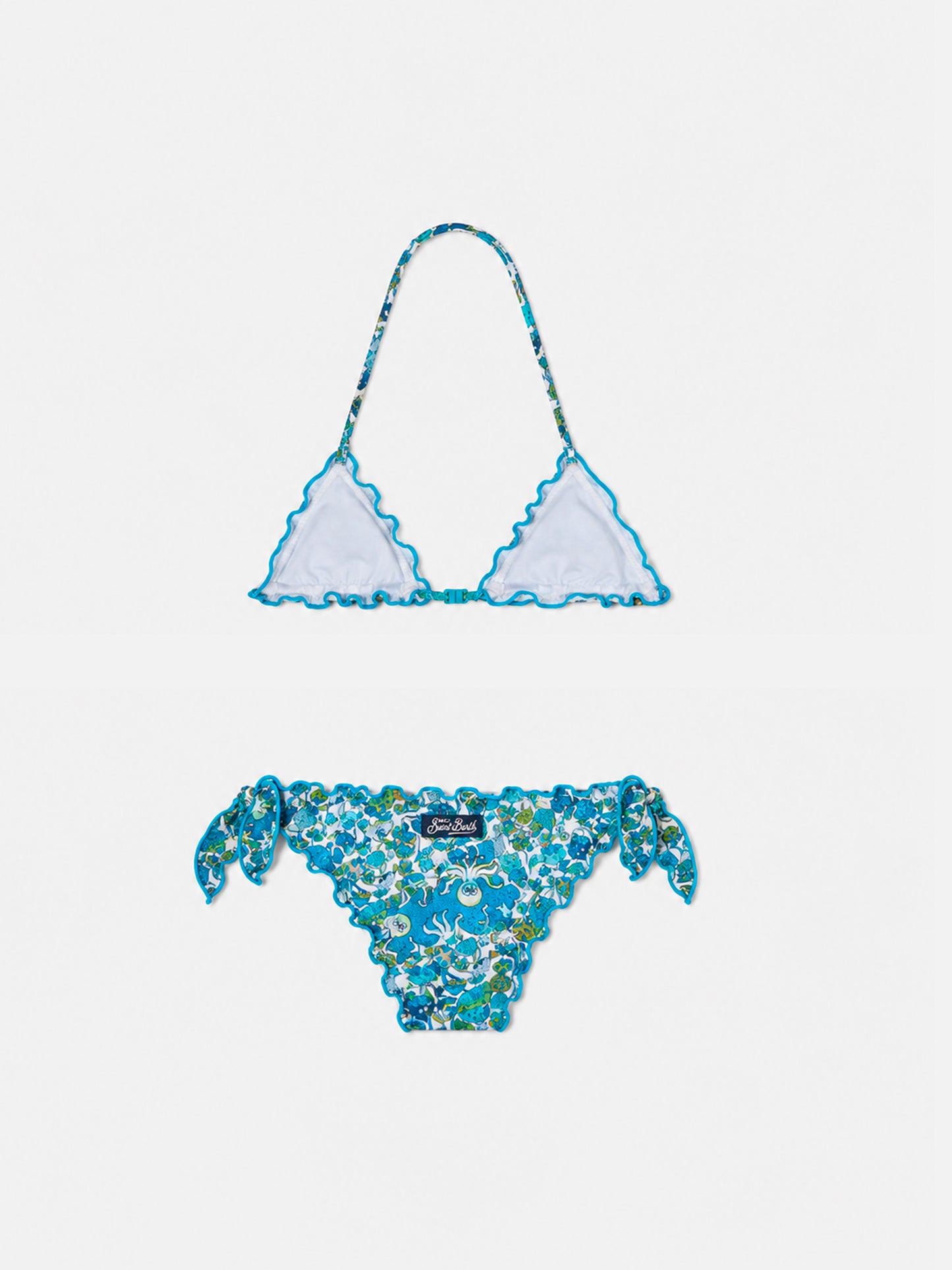 Bikini triangle pour fille à imprimé champignons | Réalisé en tissu Liberty 