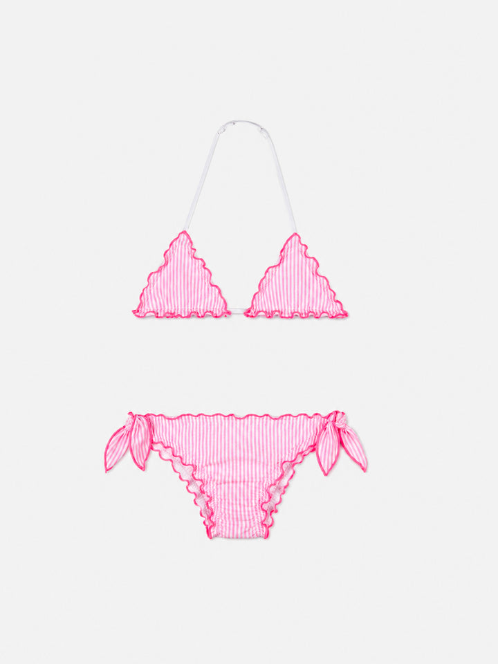 Bikini triangular de seersucker a rayas para niña 
