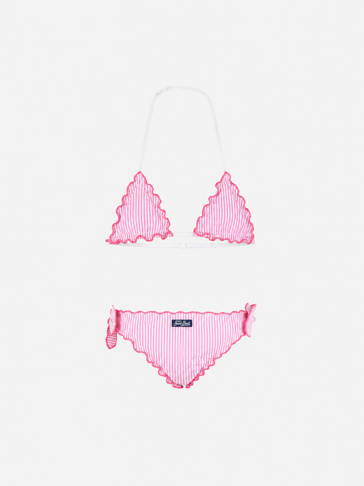 Bikini triangular de seersucker a rayas para niña 