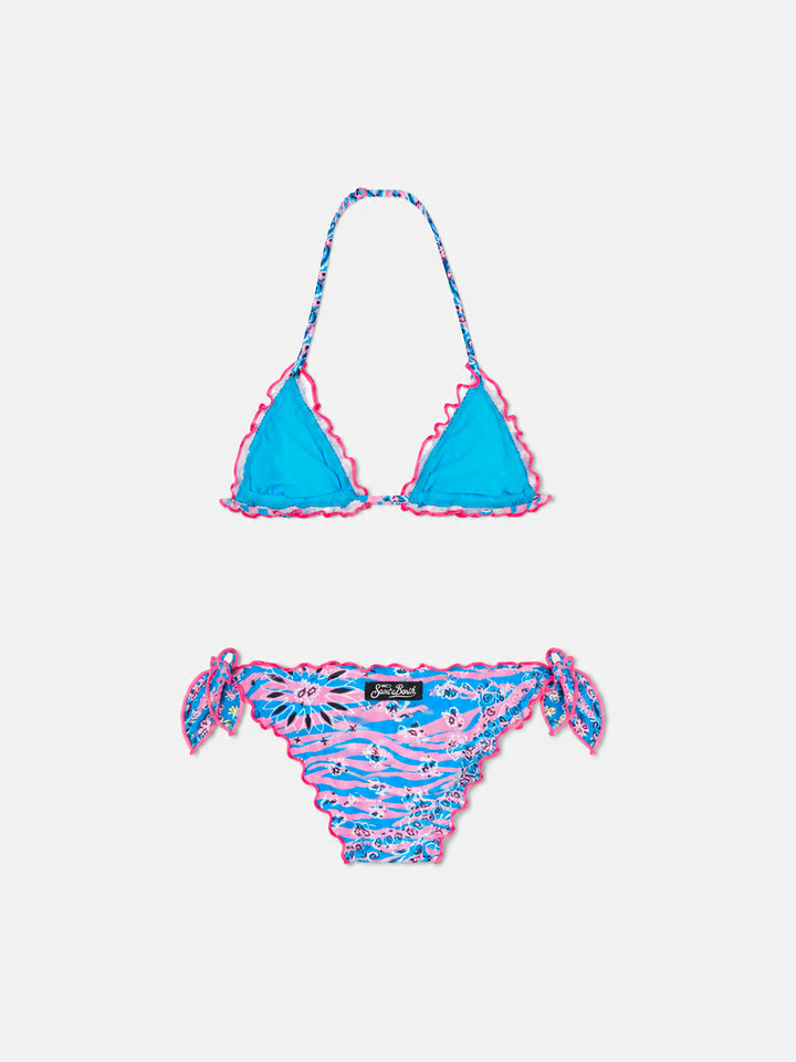 Bikini de triángulo para niña con estampado zebra bandanna 