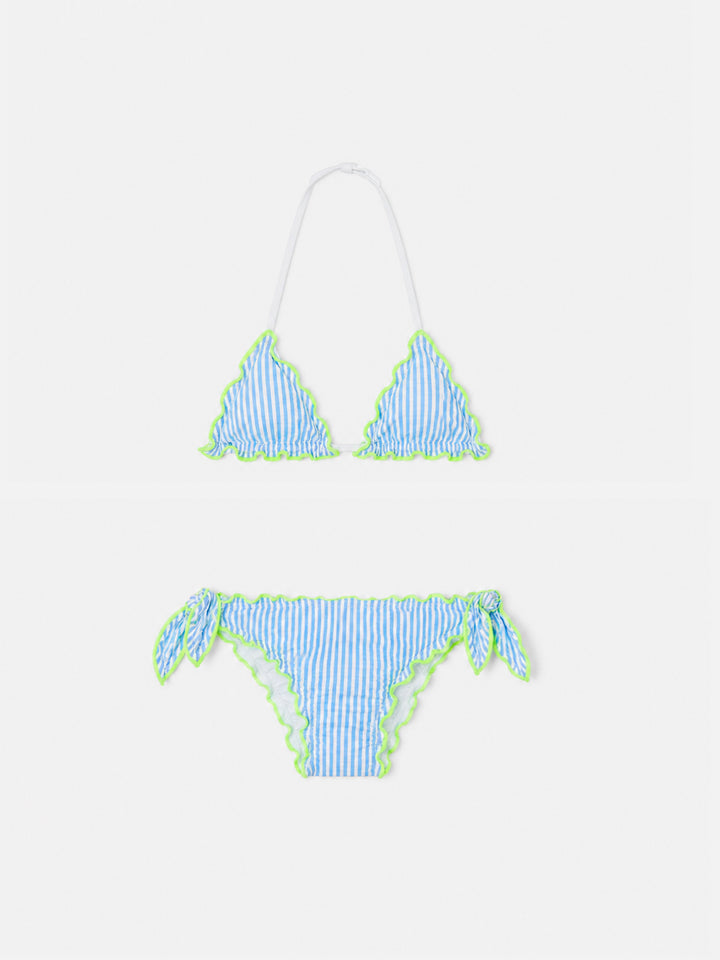 Bikini de triángulo para niña en seersucker con rayas 