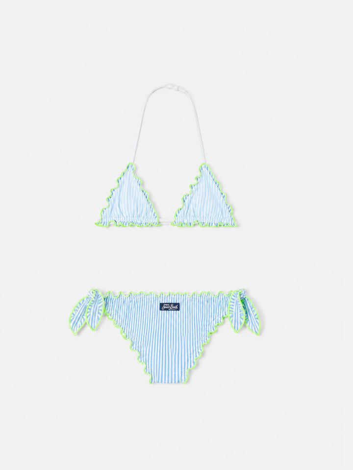 Bikini de triángulo para niña en seersucker con rayas 