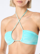 Bikini da donna a fascia in ciniglia verde acqua