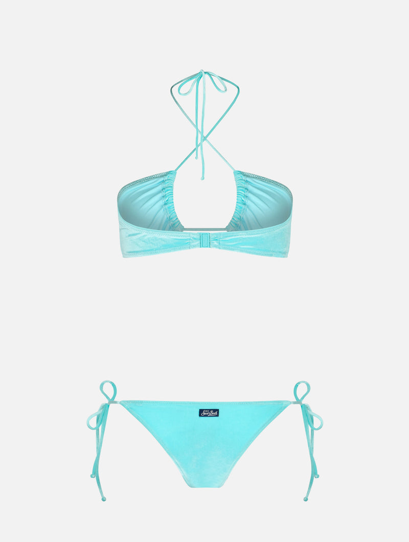 Bikini da donna a fascia in ciniglia verde acqua