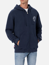 Man zipped cotton fleece hoodie Danny with front and back print