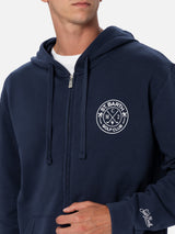 Man zipped cotton fleece hoodie Danny with front and back print