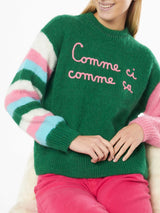 Woman boxy shape soft sweater with Comme ci comme ça embroidery