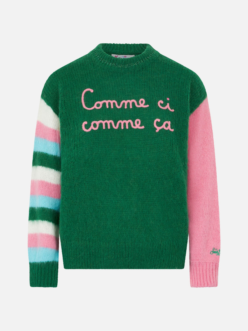 Woman boxy shape soft sweater with Comme ci comme ça embroidery