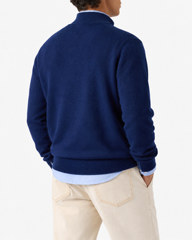 Pull à demi-zip en laine mérinos et cachemire bleu marine 