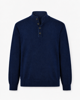 Pull à demi-zip en laine mérinos et cachemire bleu marine 