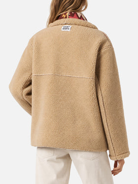 Beiger wendbarer Dorys-Mantel aus Shearling mit Ethno-Muster 