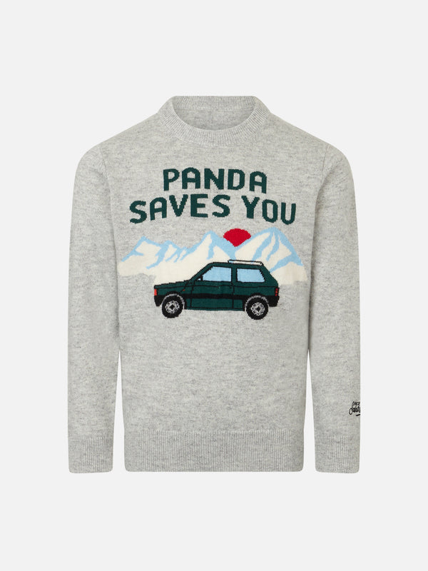 Boy crewneck sweater with Panda saves you jacquard